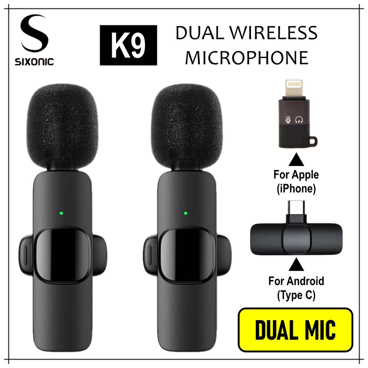 Dual K9 Wireless Lavalier Colar Microphone For (C-Type) & (iphone)